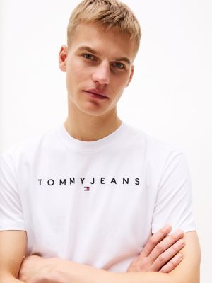 white logo embroidery t-shirt for men tommy jeans