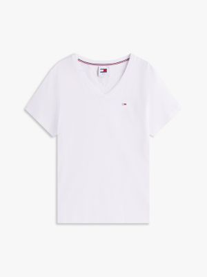 t-shirt à logo brodé linéaire blanc pour hommes tommy jeans
