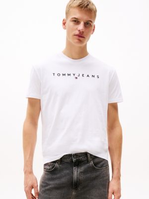 t-shirt à logo brodé blanc pour hommes tommy jeans