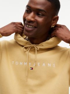 Linear Logo Fleece Drawstring Hoody — Beige 3