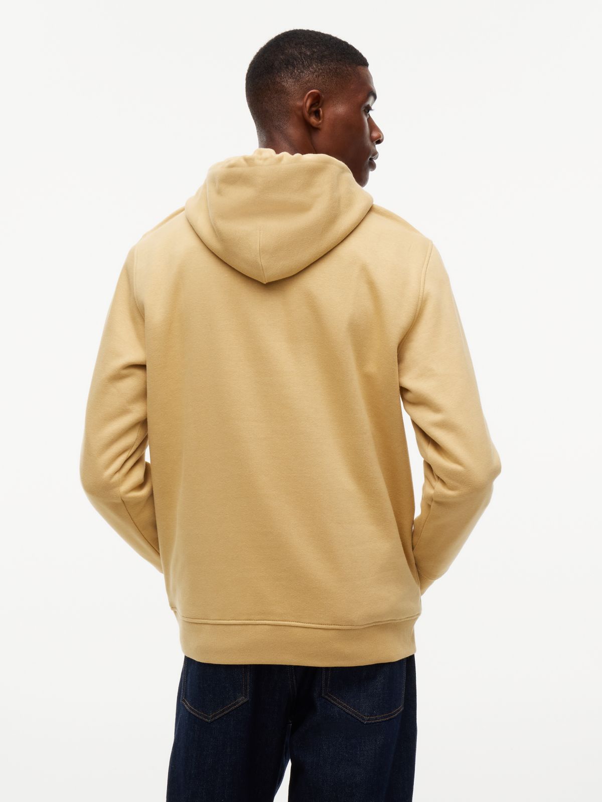 Linear Logo Fleece Drawstring Hoody — Beige