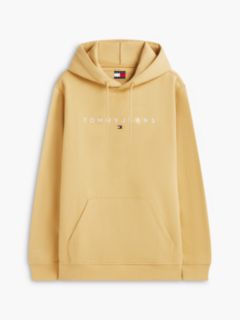 Linear Logo Fleece Drawstring Hoody — Beige 5