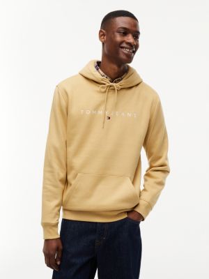 beige linear logo fleece drawstring hoody for men tommy jeans
