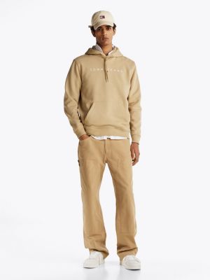 beige logo drawstring hoody for men tommy jeans