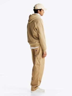 beige logo drawstring hoody for men tommy jeans