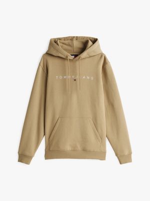 beige logo drawstring hoody for men tommy jeans