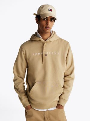 beige logo drawstring hoody for men tommy jeans