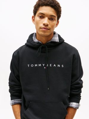 black logo drawstring hoody for men tommy jeans