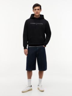 Linear Logo Fleece Drawstring Hoody — Black 2
