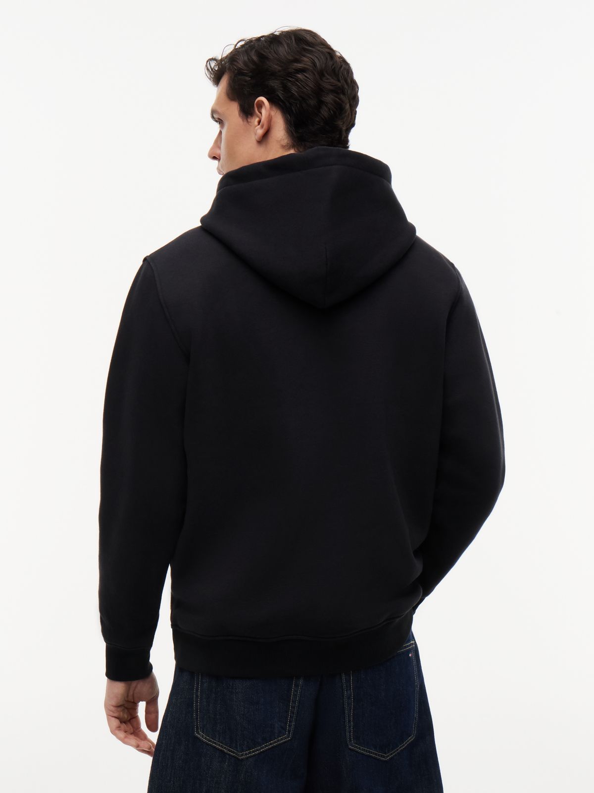 Linear Logo Fleece Drawstring Hoody — Black