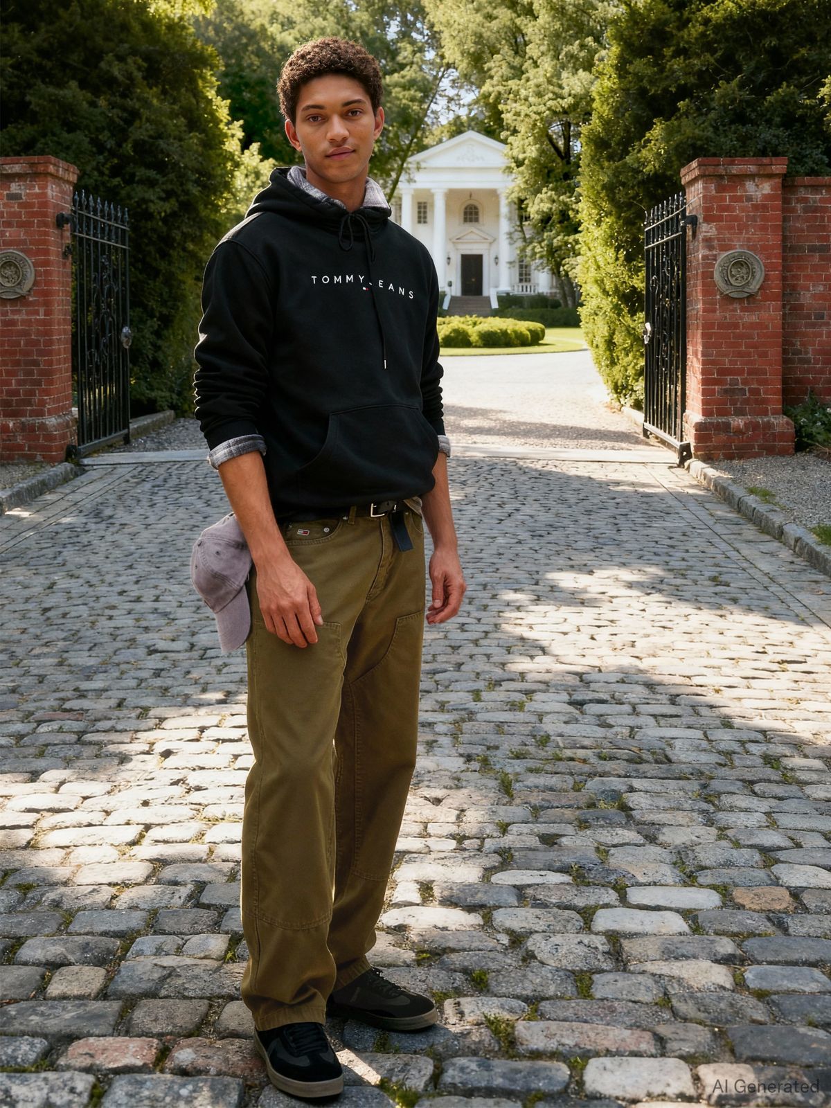 Linear Logo Fleece Drawstring Hoody — Black