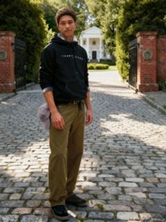 Linear Logo Fleece Drawstring Hoody — Black 5