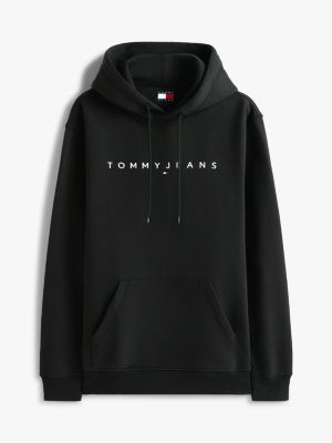 black linear logo embroidery kangaroo pocket hoody for men tommy jeans