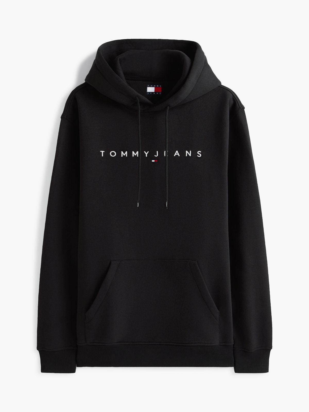 Linear Logo Fleece Drawstring Hoody — Black