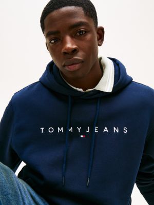 blue logo drawstring hoody for men tommy jeans