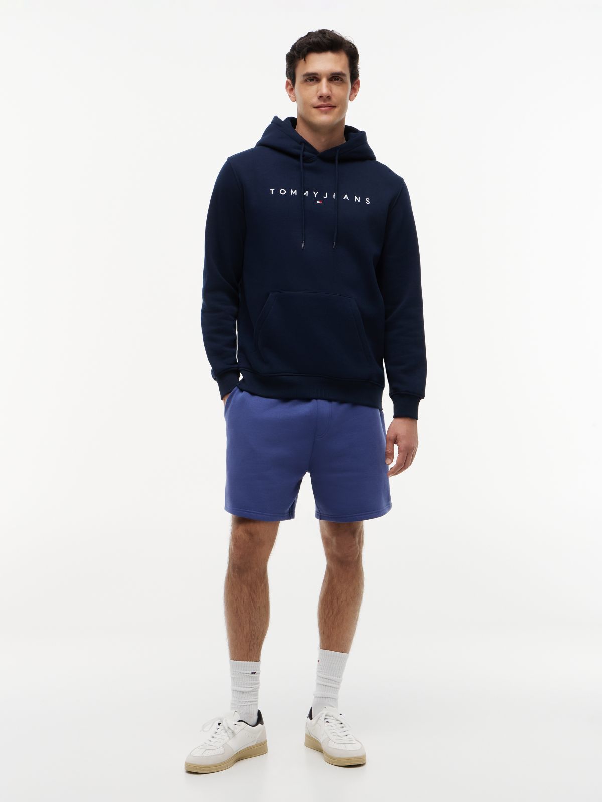 Linear Logo Fleece Drawstring Hoody — Blue