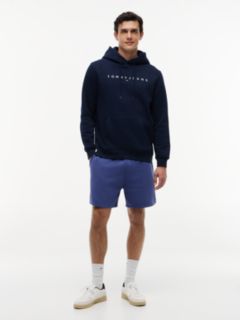 Linear Logo Fleece Drawstring Hoody — Blue 2