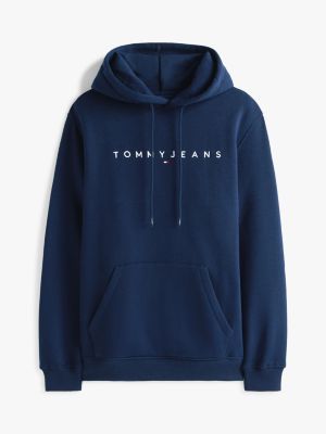blue linear logo embroidery kangaroo pocket hoody for men tommy jeans