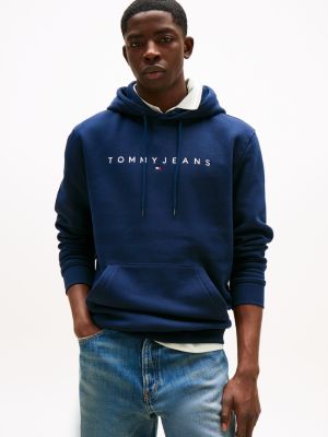 blue logo drawstring hoody for men tommy jeans