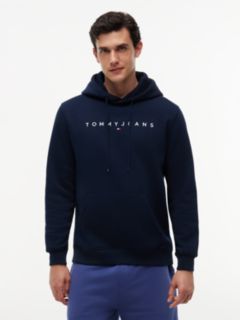 Linear Logo Fleece Drawstring Hoody — Blue 1