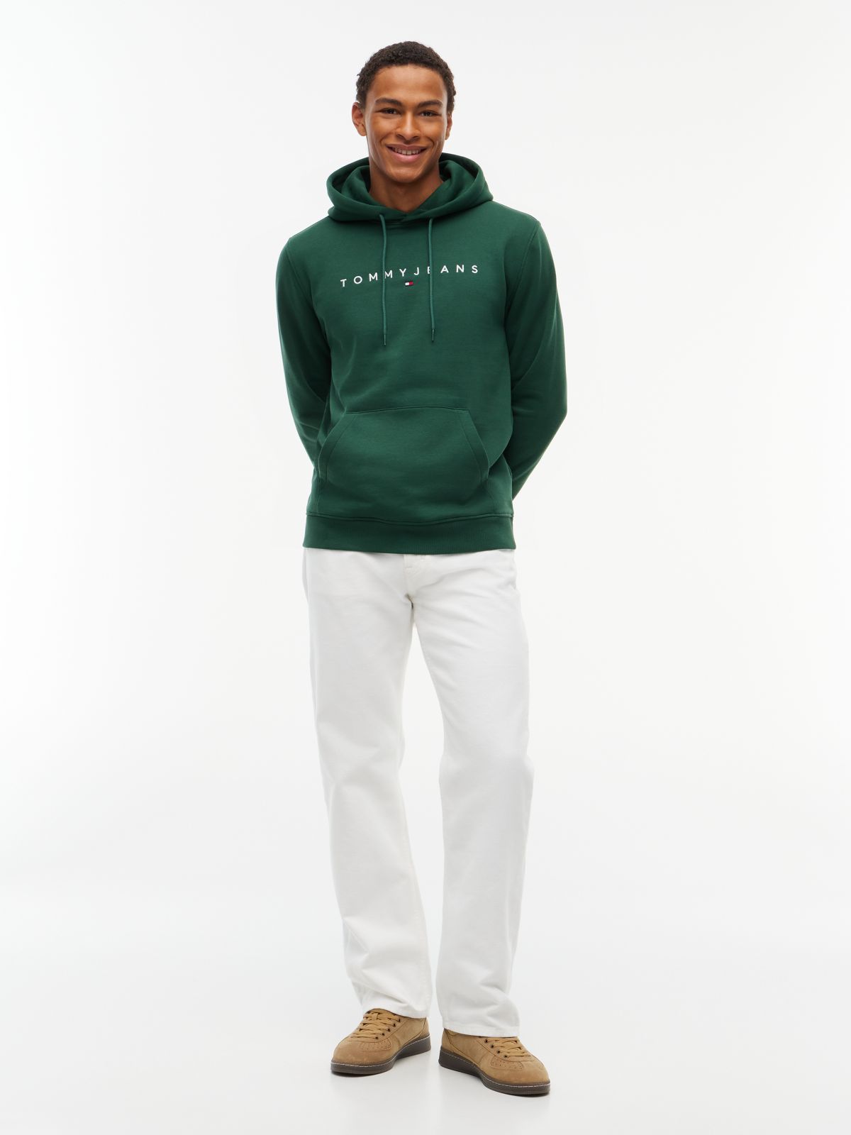 Linear Logo Fleece Drawstring Hoody — Green