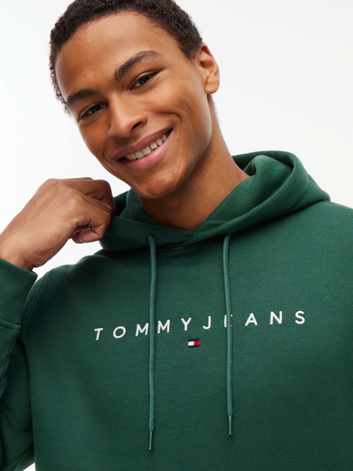 Linear Logo Fleece Drawstring Hoody — Green