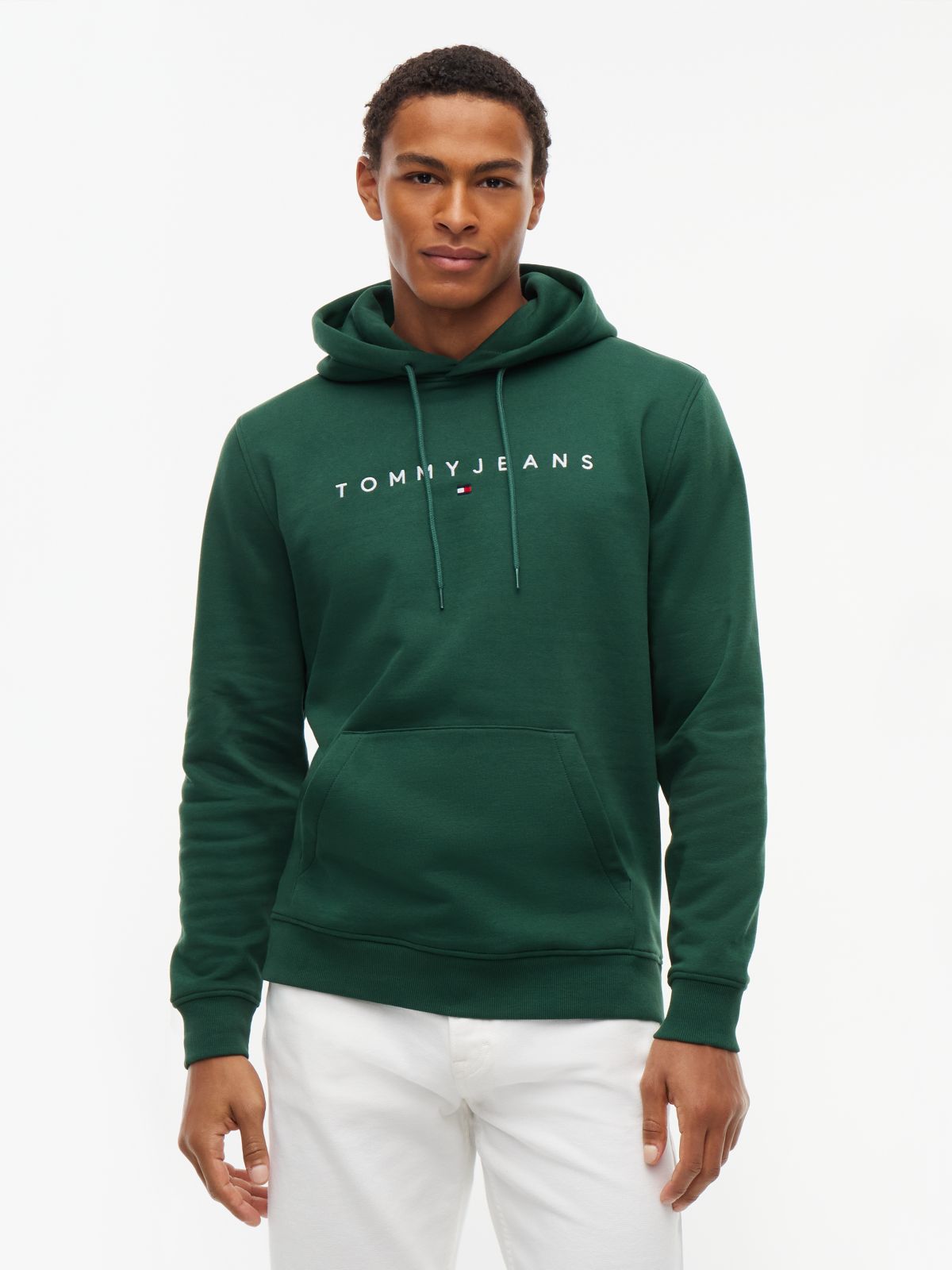 Linear Logo Fleece Drawstring Hoody — Green
