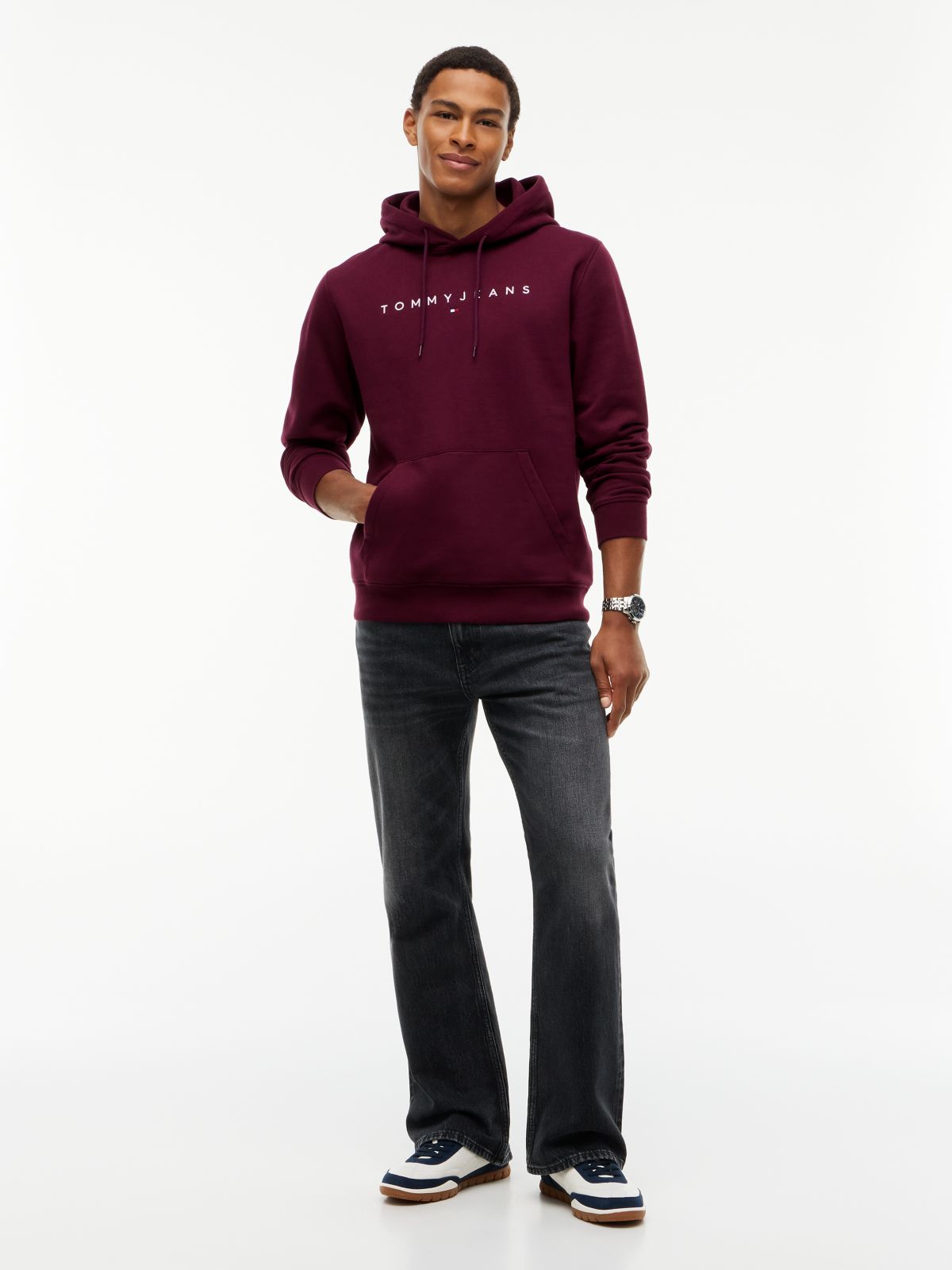 Linear Logo Fleece Drawstring Hoody — Purple