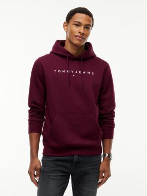 purple linear logo fleece drawstring hoody for men tommy jeans
