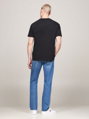 camiseta teñida en prenda con logo bordado negro de hombres tommy jeans