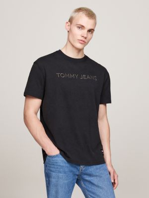 black garment-dyed t-shirt met geborduurd logo voor heren - tommy jeans