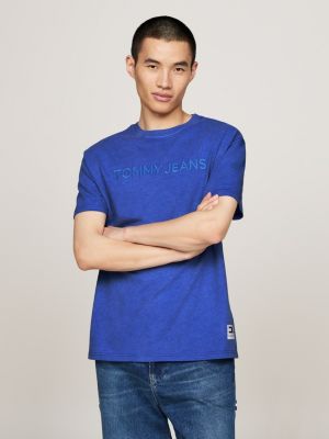 blue t-shirt z wyhaftowanym logo dla mężczyźni - tommy jeans