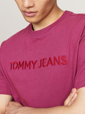 pink garment dyed logo embroidery t-shirt for men tommy jeans