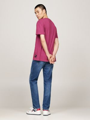 pink garment dyed logo embroidery t-shirt for men tommy jeans