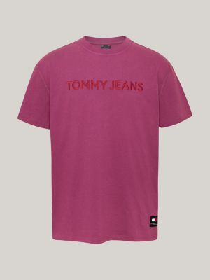 pink garment dyed logo embroidery t-shirt for men tommy jeans