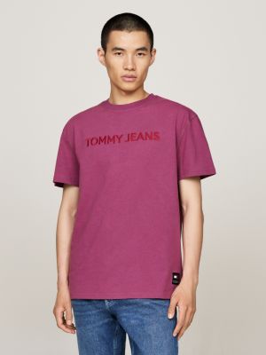 pink garment dyed logo embroidery t-shirt for men tommy jeans