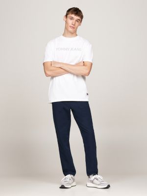 white garment dyed logo embroidery t-shirt for men tommy jeans