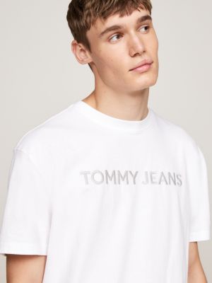 weiß t-shirt mit stückfärbung und logo-stickerei für herren - tommy jeans