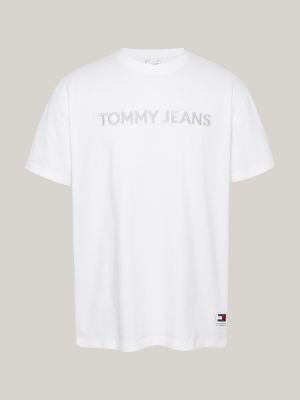 weiß t-shirt mit stückfärbung und logo-stickerei für herren - tommy jeans