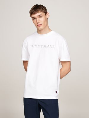 white garment dyed logo embroidery t-shirt for men tommy jeans