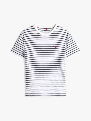 multi tommy badge contrast collar t-shirt for men tommy jeans