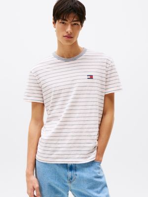 multi tommy badge contrast collar t-shirt for men tommy jeans