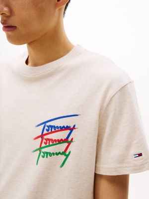 beige back logo graphic t-shirt for men tommy jeans