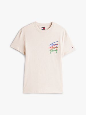 beige back logo graphic t-shirt for men tommy jeans