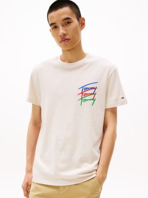 beige back logo graphic t-shirt for men tommy jeans