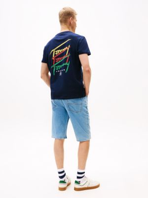 t-shirt à logo imprimé au dos bleu pour hommes tommy jeans