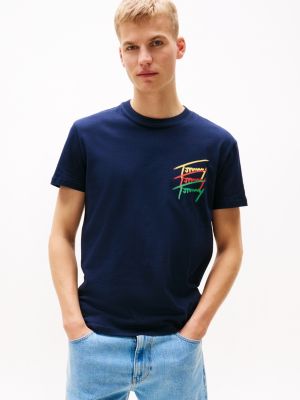 blue t-shirt met graphic logo op de achterkant voor heren - tommy jeans