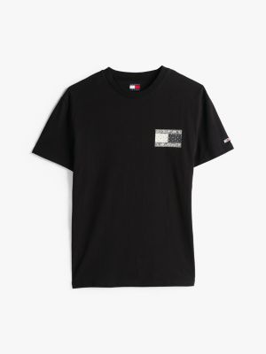 t-shirt à logo à motif cachemire au dos noir pour hommes tommy jeans