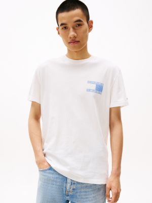 white t-shirt z logo we wzór paisley dla mężczyźni - tommy jeans