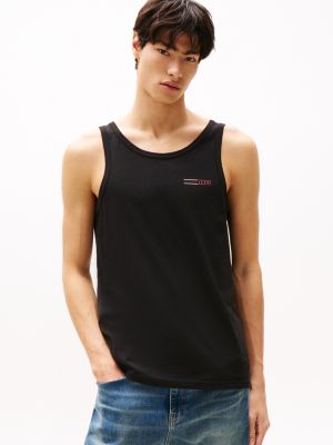 black slim fit tanktop met logo voor heren - tommy jeans